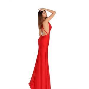 NEW TARIK EDIZ low back formal gown in red